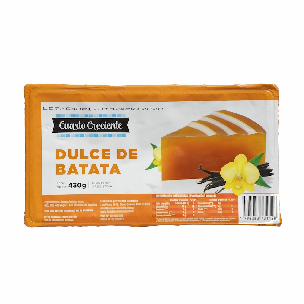 DULCE DE BATATA CUARTO CRECIENTE 500GR