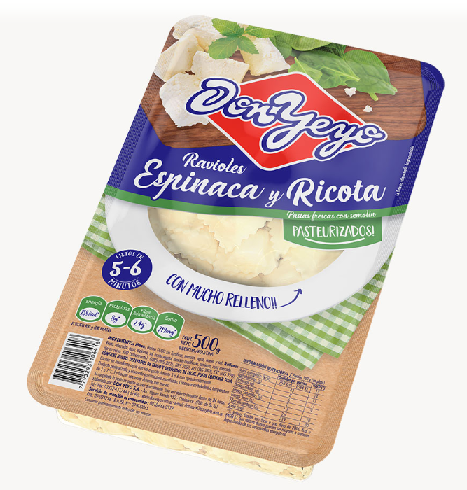 RAVIOLES DON YEYO ESPINACA Y RICOTA 500GR