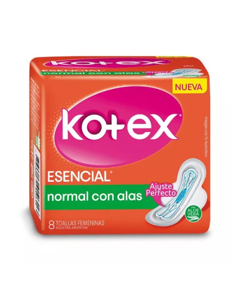 TOALLITAS FEMENINAS KOTEX ESENCIAL NORMAL C/ALAS X8