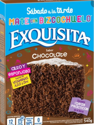 BIZCOCHUELO EXQUISITA SABOR CHOCOLATE 540G