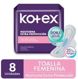 TOALLITAS FEMENINAS KOTEX NOCTURNA CON ALAS 8UN