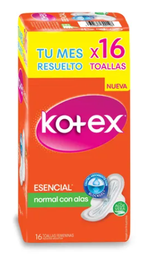 TOALLITAS FEMENINAS KOTEX  NORMAL CON ALAS  X16