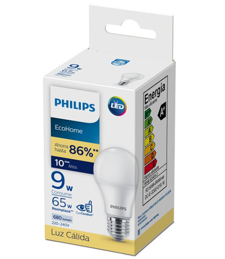 LAMPARA LED PHILIPS ECOHOME LUZ CALIDA 9W