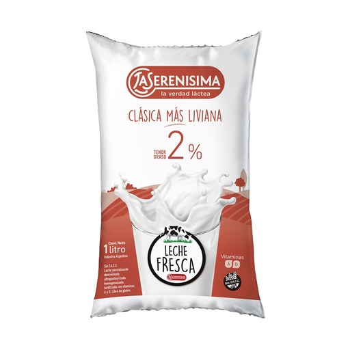 LECHE CLASICA MAS LIVIANA SERENISIMA 2% SACHET 1L