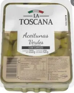 ACEITUNAS VERDES CON CAROZO LA TOSCANA 100GR